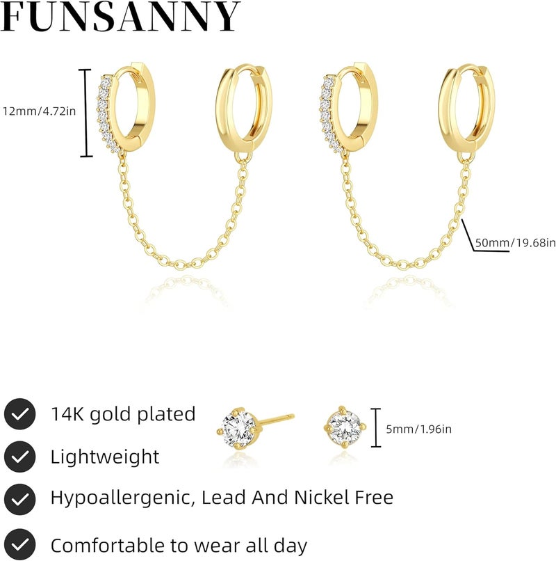 Funsanny Store أقراط أذن ذهبية للنساء بدون ثقب - أقراط كليبس على الغضروف مزينة بـ 14 قيراط من الذهب وفضة استرلينية مطلية بكريستال زركونيا مكعب، أقراط هووب هاجي للنساء، لا تتأكسد، مجموعة مجوهرات عصرية - Image 5